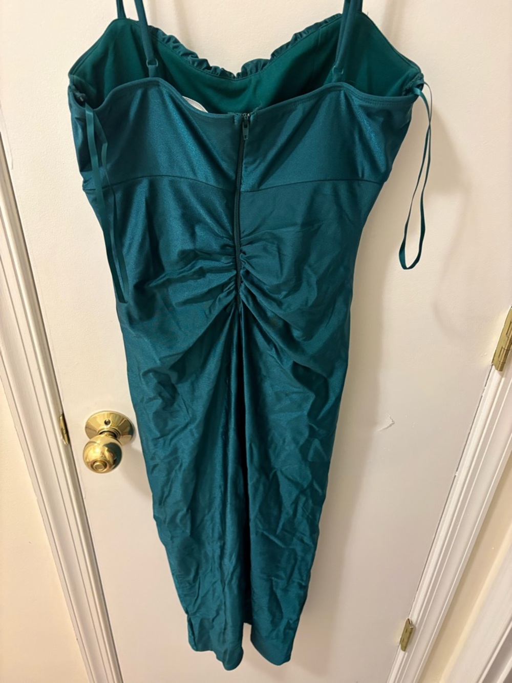 Emerald Ruched Spaghetti-Strap High-Low Dress - Picture 2 of 4
